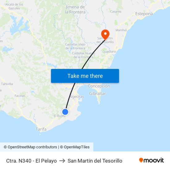 Ctra. N340 - El Pelayo to San Martín del Tesorillo map