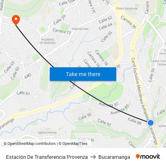 Estación De Transferencia Provenza to Bucaramanga map