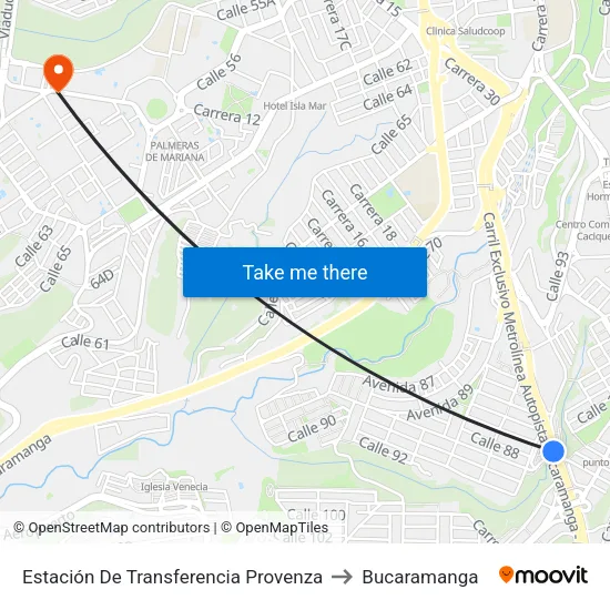 Provenza to Bucaramanga map