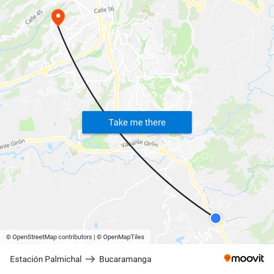 Estación Palmichal to Bucaramanga map
