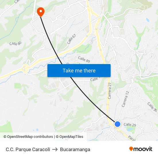C.C. Parque Caracolí to Bucaramanga map