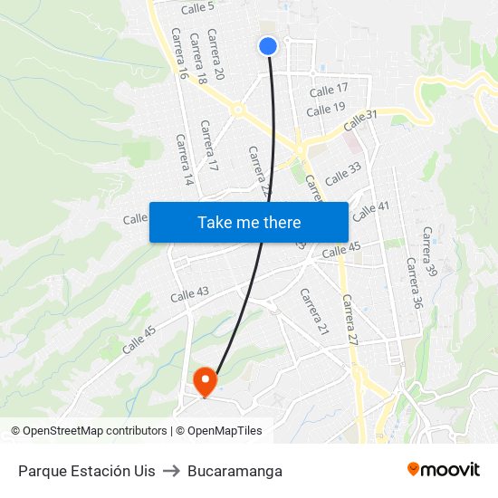 Parque Estación Uis to Bucaramanga map