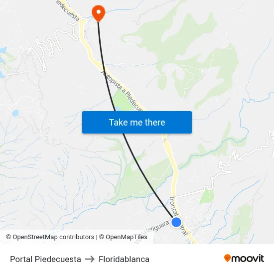 Portal Piedecuesta to Floridablanca map