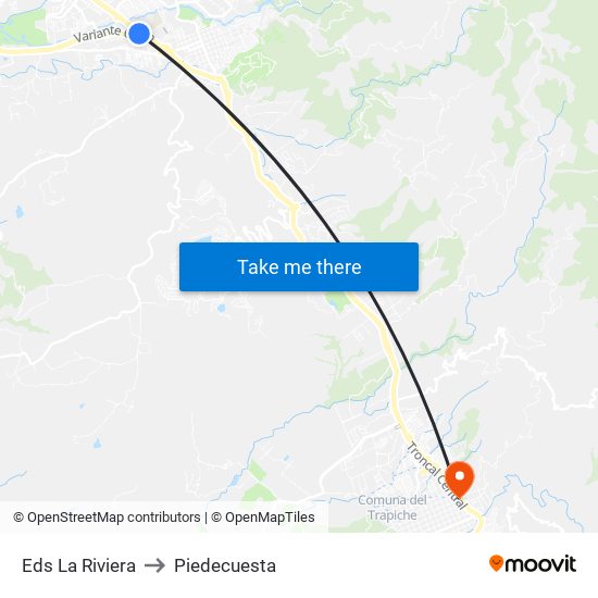 Eds La Riviera to Piedecuesta map