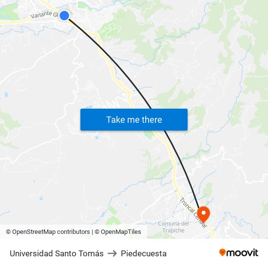 Universidad Santo Tomás to Piedecuesta map