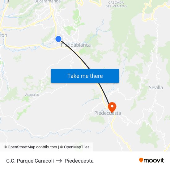 C.C. Parque Caracolí to Piedecuesta map