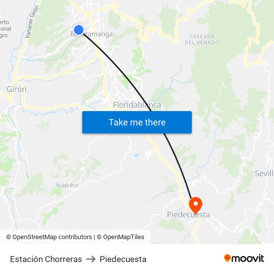 Estación Chorreras to Piedecuesta map