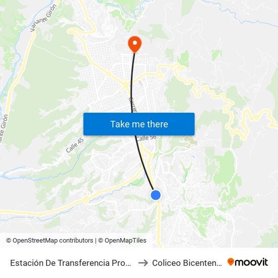 Estación De Transferencia Provenza to Coliceo Bicentenario map