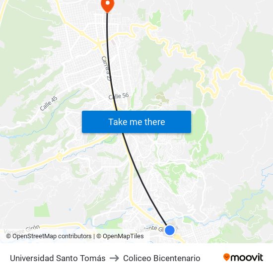 Universidad Santo Tomás to Coliceo Bicentenario map