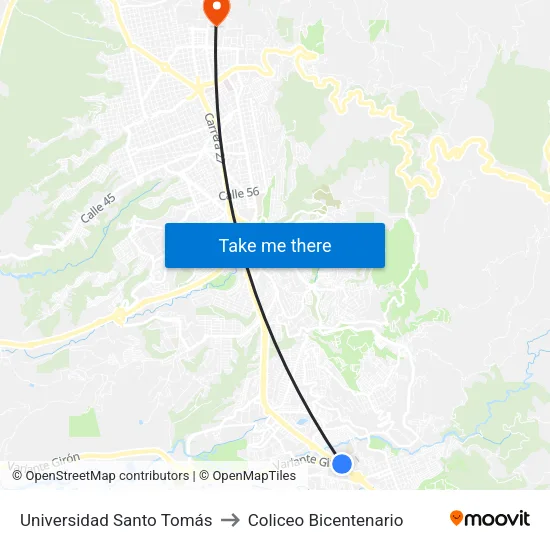 Universidad Santo Tomás - Sede Floridablanca (Autopista - Cl 195) to Coliceo Bicentenario map