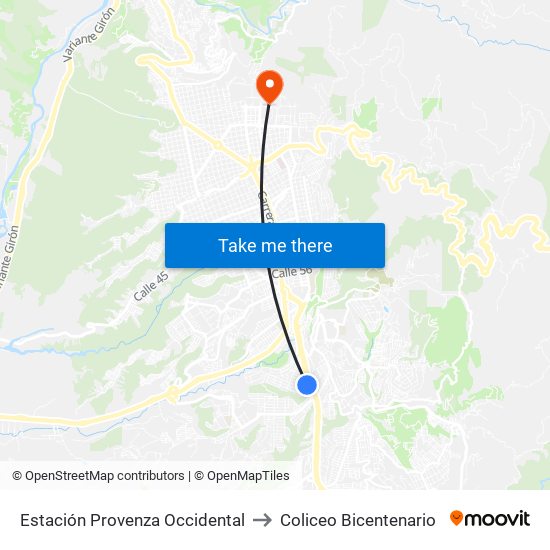 Estación Provenza Occidental to Coliceo Bicentenario map