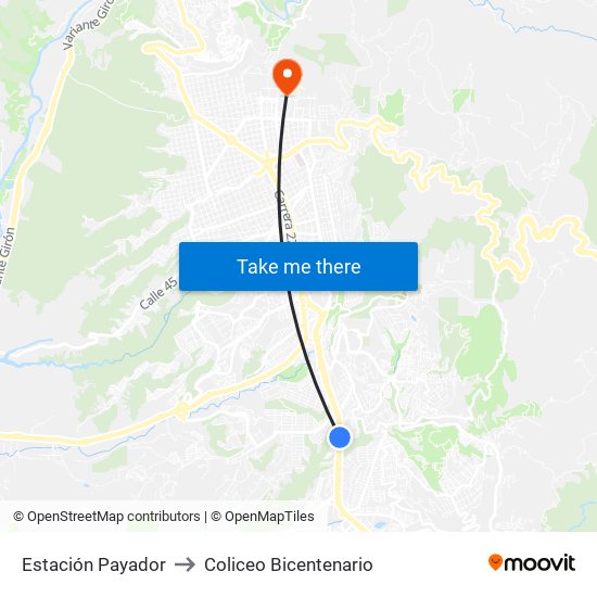 Estación Payador to Coliceo Bicentenario map