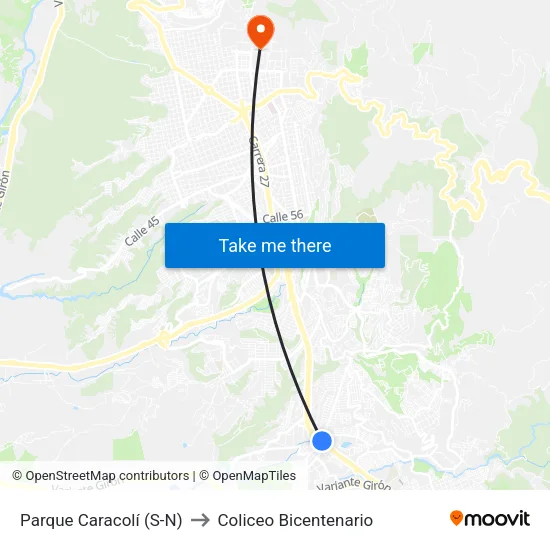 Centro Comercial Parque Caracolí (Autopista - Cl 30) to Coliceo Bicentenario map
