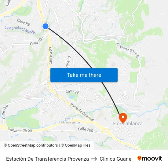 Provenza to Clinica Guane map