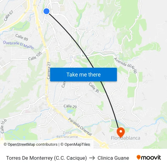 Centro Comercial Cacique (Tv 93 - Kr 33) to Clinica Guane map