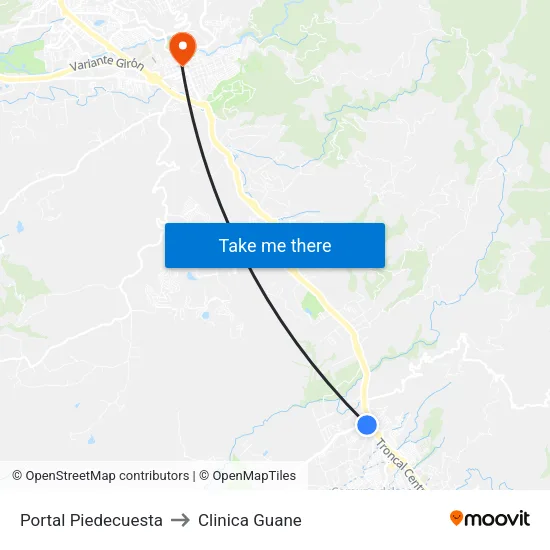 Portal Piedecuesta to Clinica Guane map