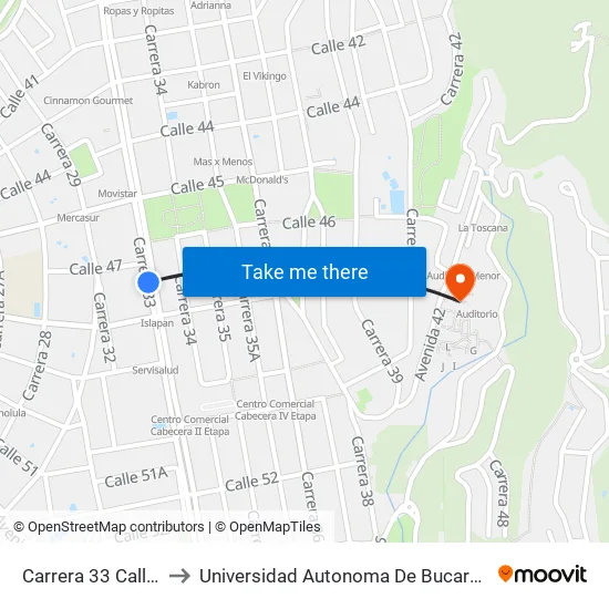 Br. Sotomayor (Kr 33 - Cl 47) to Universidad Autonoma De Bucaramanga map