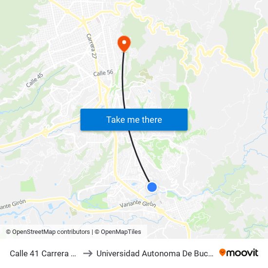 Calle 41 Carrera 4 (S-N) to Universidad Autonoma De Bucaramanga map