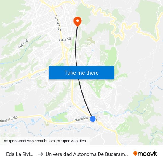 Eds La Riviera to Universidad Autonoma De Bucaramanga map