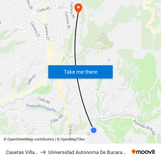 Casetas Villabel to Universidad Autonoma De Bucaramanga map