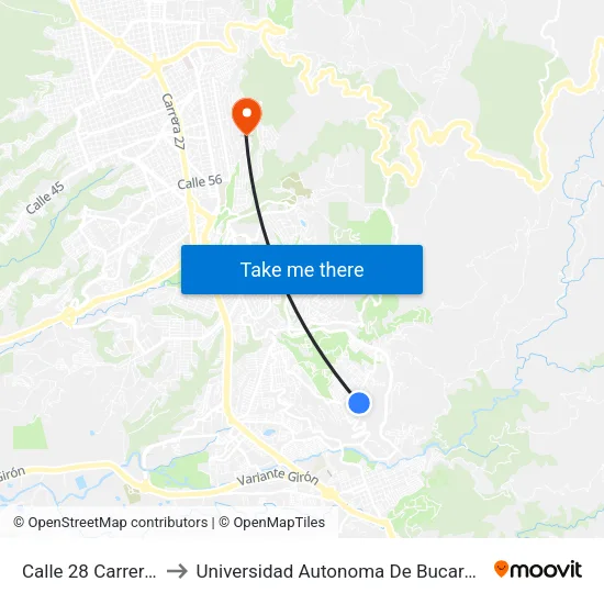 Br. Villas De La Cumbre (Cl 28 - Kr 8 Este) to Universidad Autonoma De Bucaramanga map