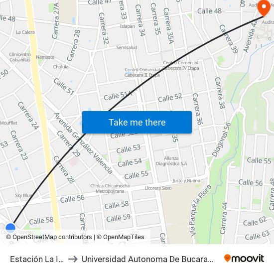 Estación La Isla to Universidad Autonoma De Bucaramanga map