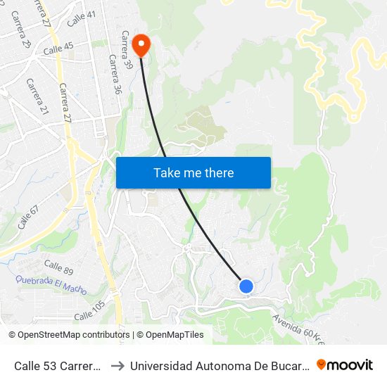 Calle 53 Carrera 15a to Universidad Autonoma De Bucaramanga map