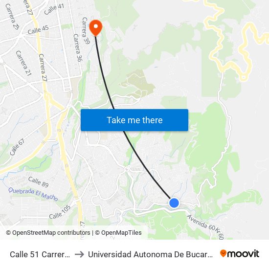 Calle 51 Carrera 12 to Universidad Autonoma De Bucaramanga map