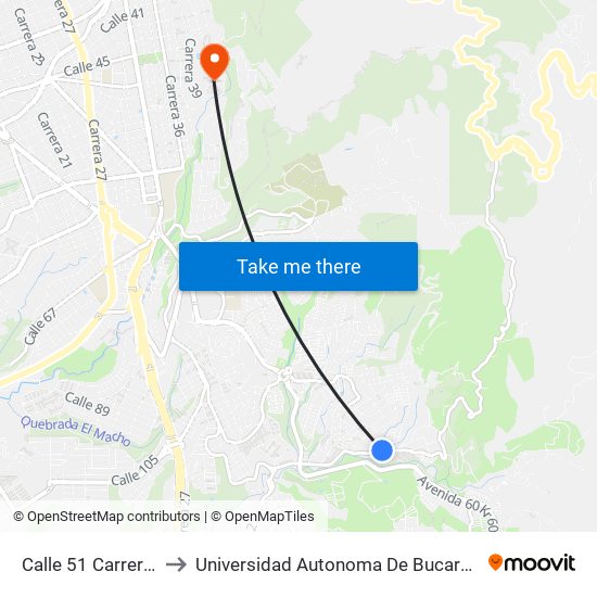 Calle 51 Carrera 17 to Universidad Autonoma De Bucaramanga map