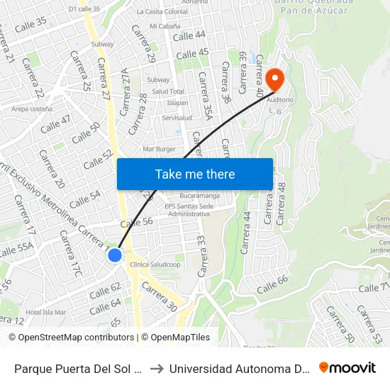 Parque Puerta Del Sol (Dg 15 - Cl 60) to Universidad Autonoma De Bucaramanga map