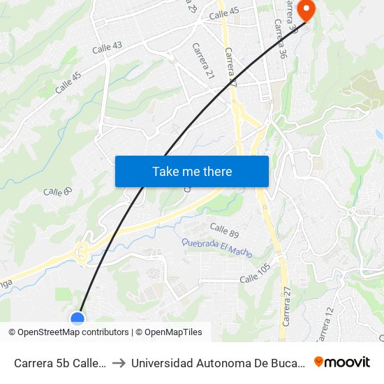 Carrera 5b Calle 104i to Universidad Autonoma De Bucaramanga map