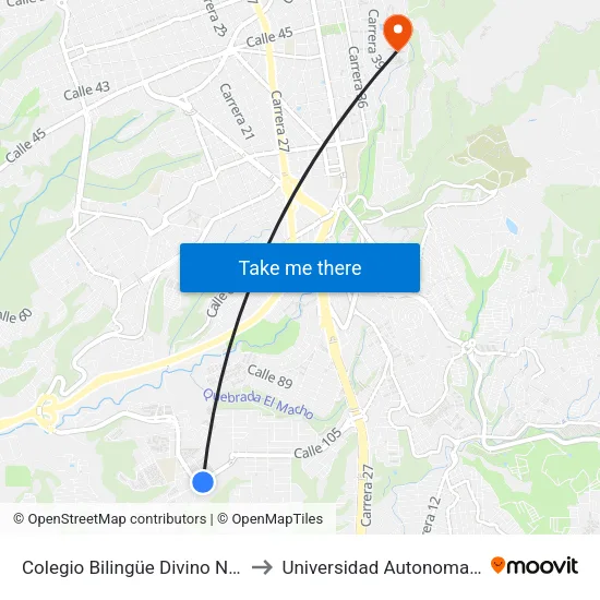 Colegio Bilingüe Divino Niño (Cl 105 - Kr 16a) to Universidad Autonoma De Bucaramanga map