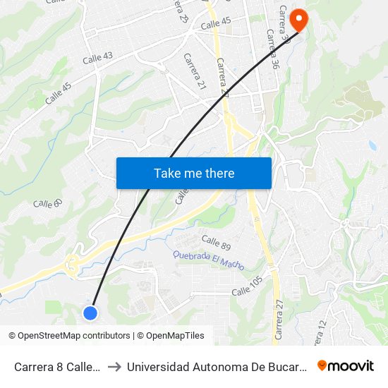 Carrera 8 Calle 104 to Universidad Autonoma De Bucaramanga map