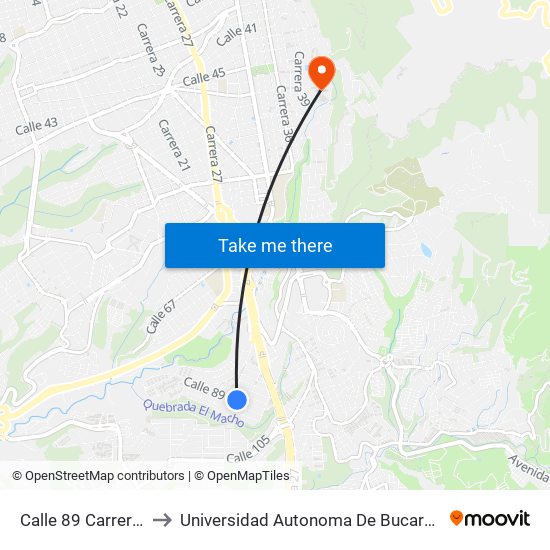 Calle 89 Carrera 24 to Universidad Autonoma De Bucaramanga map