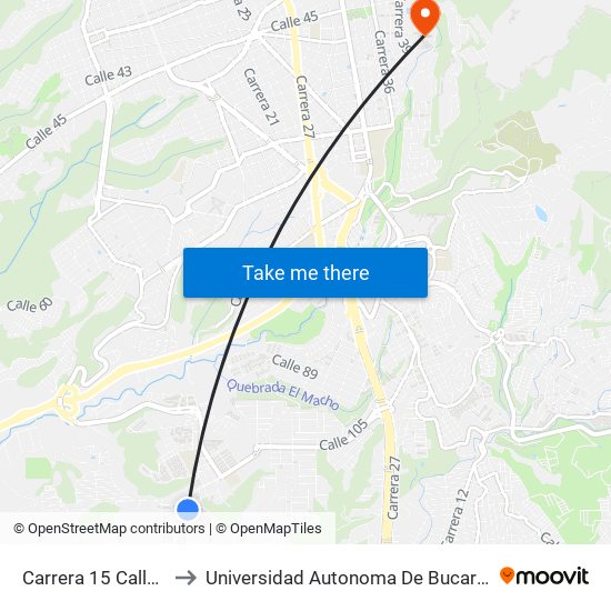 Carrera 15 Calle 106 to Universidad Autonoma De Bucaramanga map