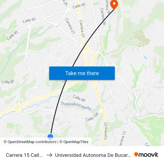 Barrio Acacios (Kr 15 - Cl 106d) to Universidad Autonoma De Bucaramanga map