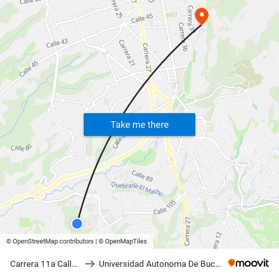 Carrera 11a Calle 103e to Universidad Autonoma De Bucaramanga map