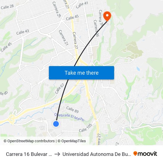 Carrera 16 Bulevar Fontana to Universidad Autonoma De Bucaramanga map