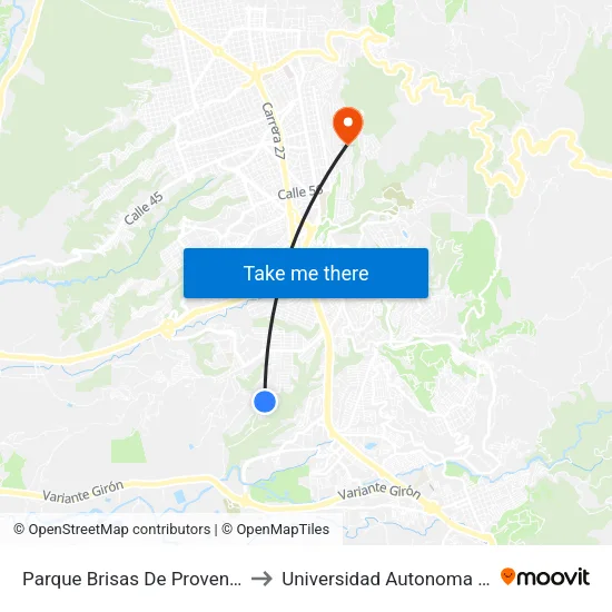 Parque Brisas De Provenza (Cl 117 - Kr 20) to Universidad Autonoma De Bucaramanga map