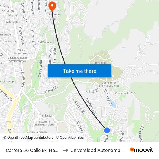 Carrera 56 Calle 84 Hacienda San Juan to Universidad Autonoma De Bucaramanga map