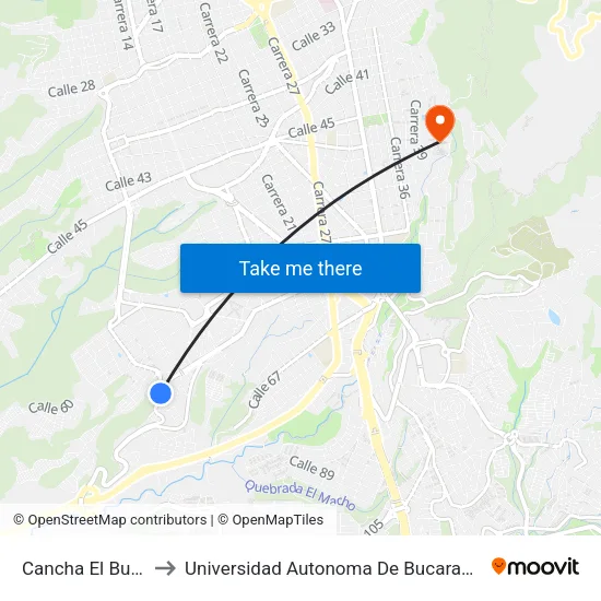 Parque El Bueno (Kr 1 Oeste - Cl 64b) to Universidad Autonoma De Bucaramanga map