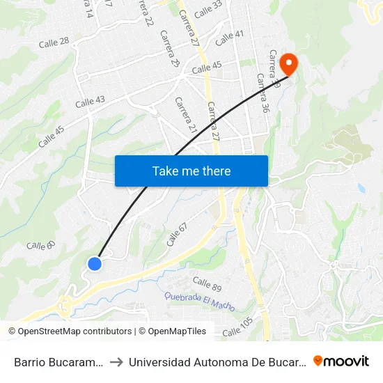 Br. Bucaramanga (Cl 65 - Kr 3) to Universidad Autonoma De Bucaramanga map