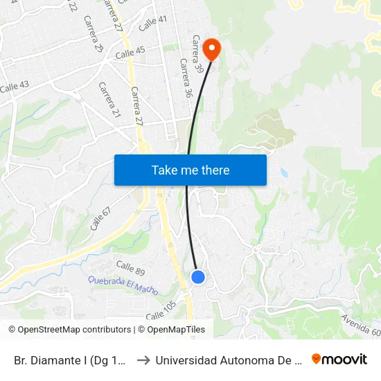 Br. Diamante I (Dg 105 - Tv 29a) to Universidad Autonoma De Bucaramanga map
