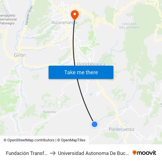 Fundación Transformar to Universidad Autonoma De Bucaramanga map