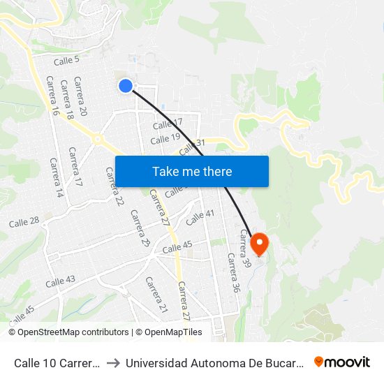 Calle 10 Carrera 26 to Universidad Autonoma De Bucaramanga map