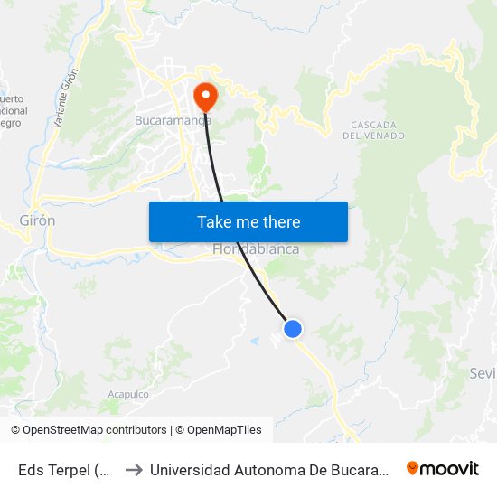 Eds Terpel (N-S) to Universidad Autonoma De Bucaramanga map