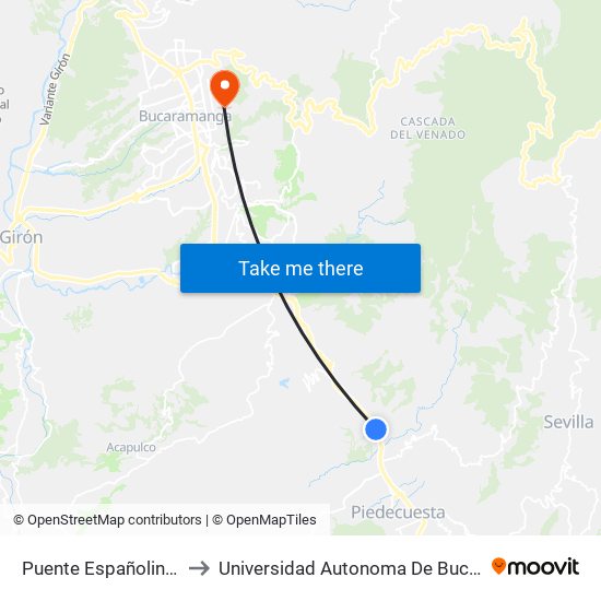 Puente Españolina (S-N) to Universidad Autonoma De Bucaramanga map