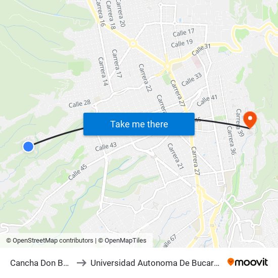 Cancha Don Bosco to Universidad Autonoma De Bucaramanga map