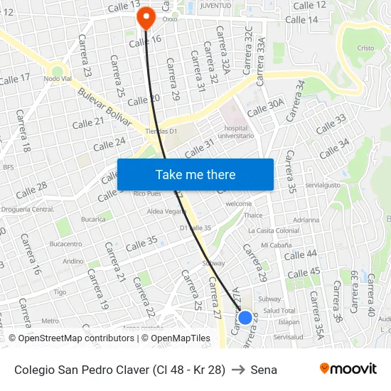 Colegio San Pedro Claver (Cl 48 - Kr 28) to Sena map