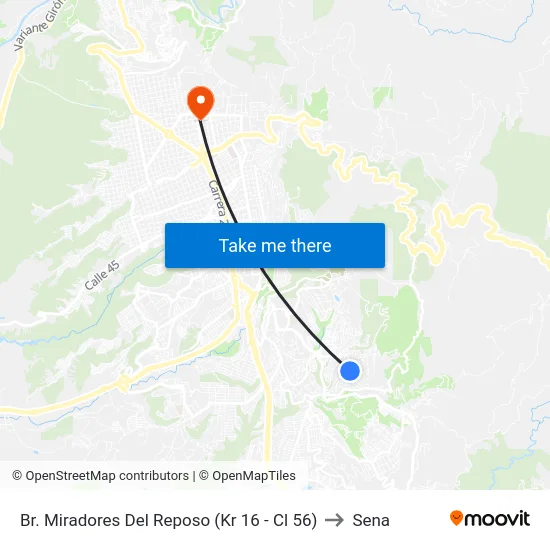 Br. Miradores Del Reposo (Kr 16 - Cl 56) to Sena map